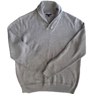 Shawl Collar Sweater Womens XL Gray Button Pullover Classic Thick Knit Preppy